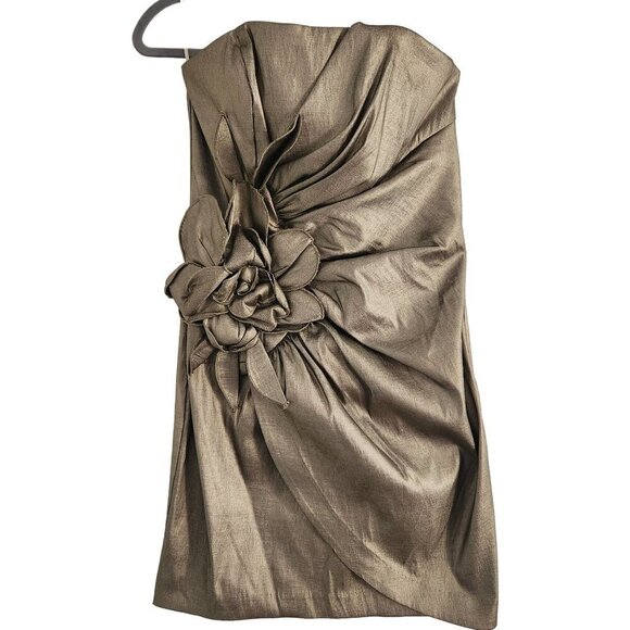 Jessica Mcclintock Vintage 80s Bronze Metallic Strapless Dress Size 8 - Picture 1 of 5